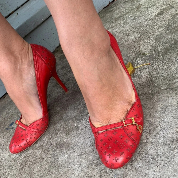 Christian Dior Red Cannage Leather Cut out Heeled Pumps, size  39 - Picture 3 of 15
